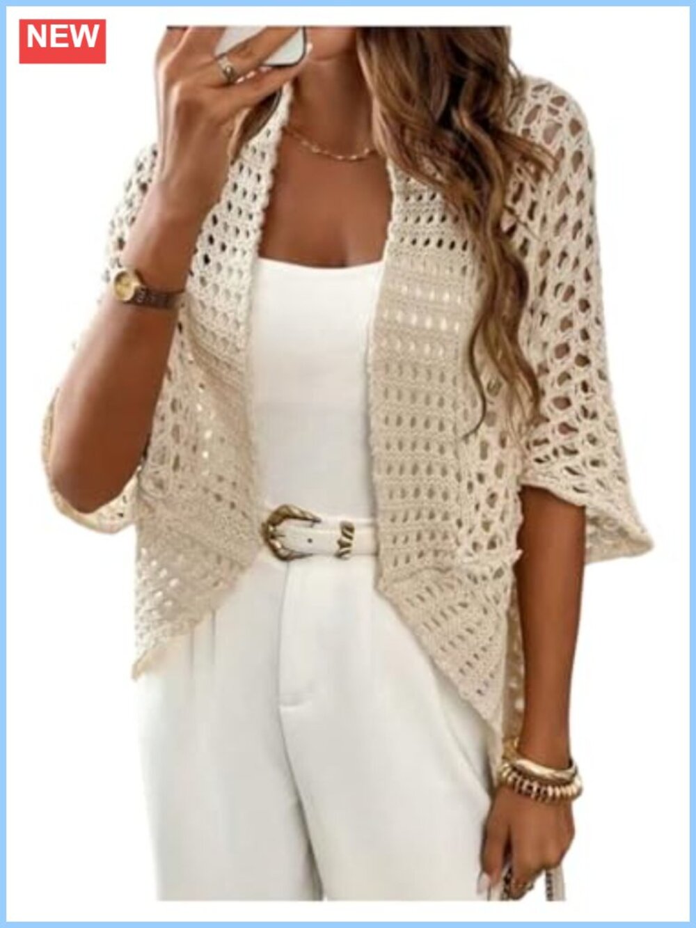 SHENHE Women's Open Front Crochet Knit Lightweight Cardigan Half Sleeve